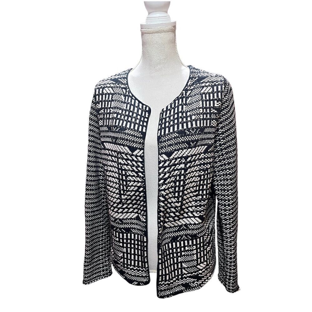 H&M Geo Pattern Open Front Black & White Knit Car… - image 2